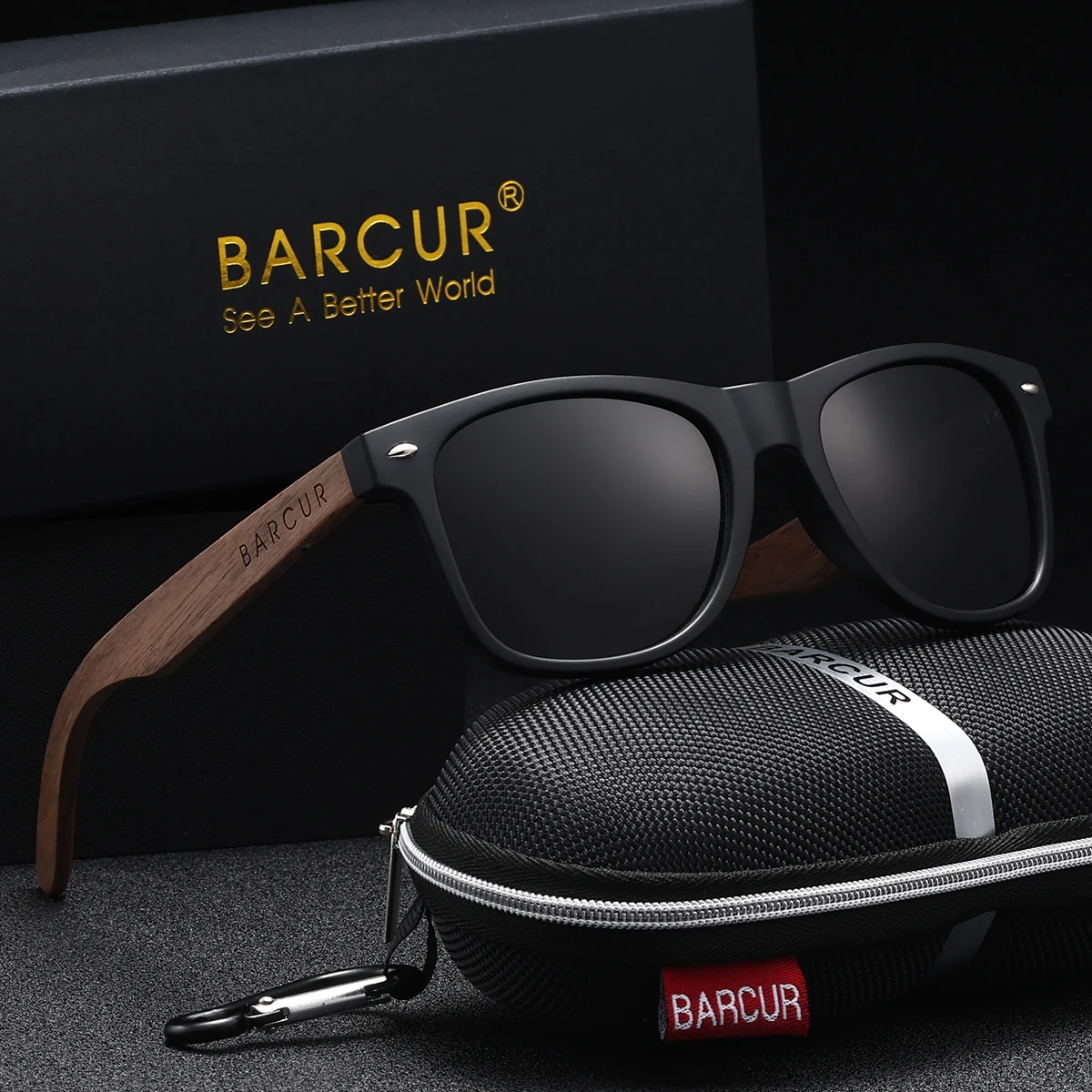 BARCUR Women's College Style Box Casual Polarized Sunglasses Wooden Glasses Foot Driving Tour Self Driving Tour Men's Glasses