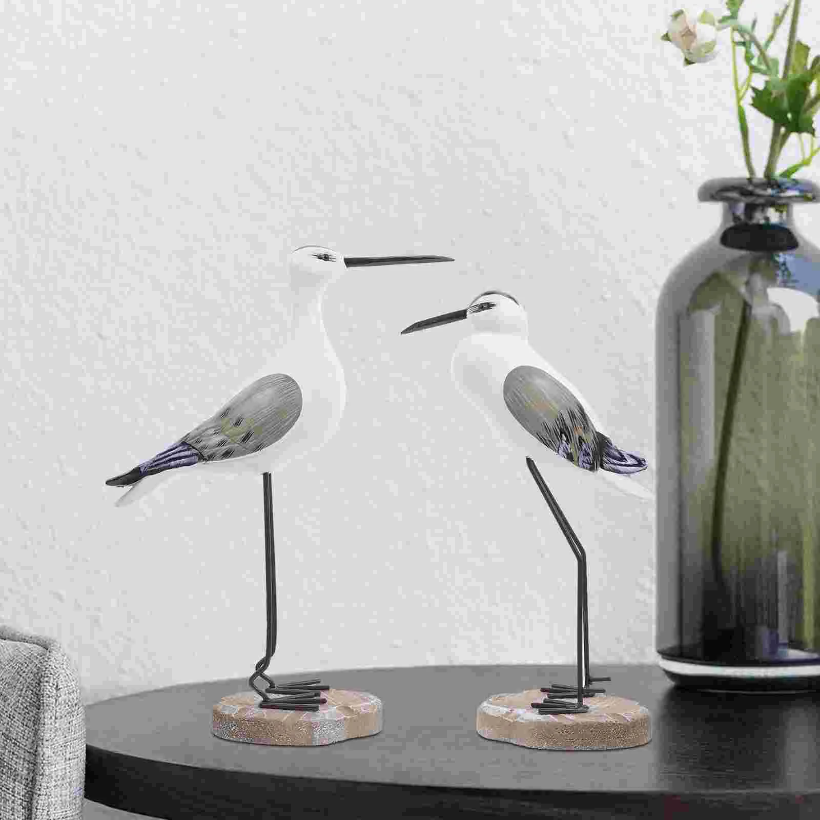 2 Pcs Seagull Ornaments Simulation Bird Squirrel Feeder Wood Wooden Craft Desktop Sculpture Seaside Feeders for Outdoors