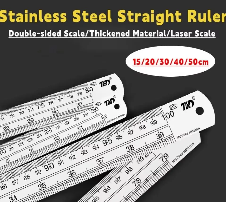 

15/20/30/40/50cm Stainless Steel Ruler Double Side Scale Thickening Straight Ruler Engineer Grade Stainless Steel Drawing Ruler