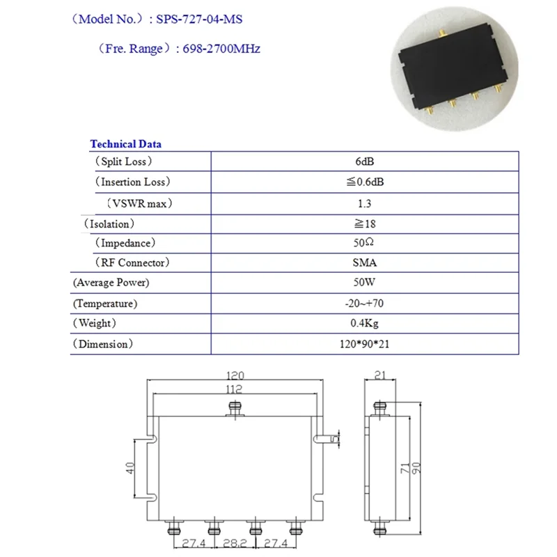 

Гнездовой разъем ABMF-SMA, 698-2700 МГц, 4-полосный разветвитель мощности, усилитель сигнала мобильного телефона, гнездовой разъем SMA, разветвитель мощности