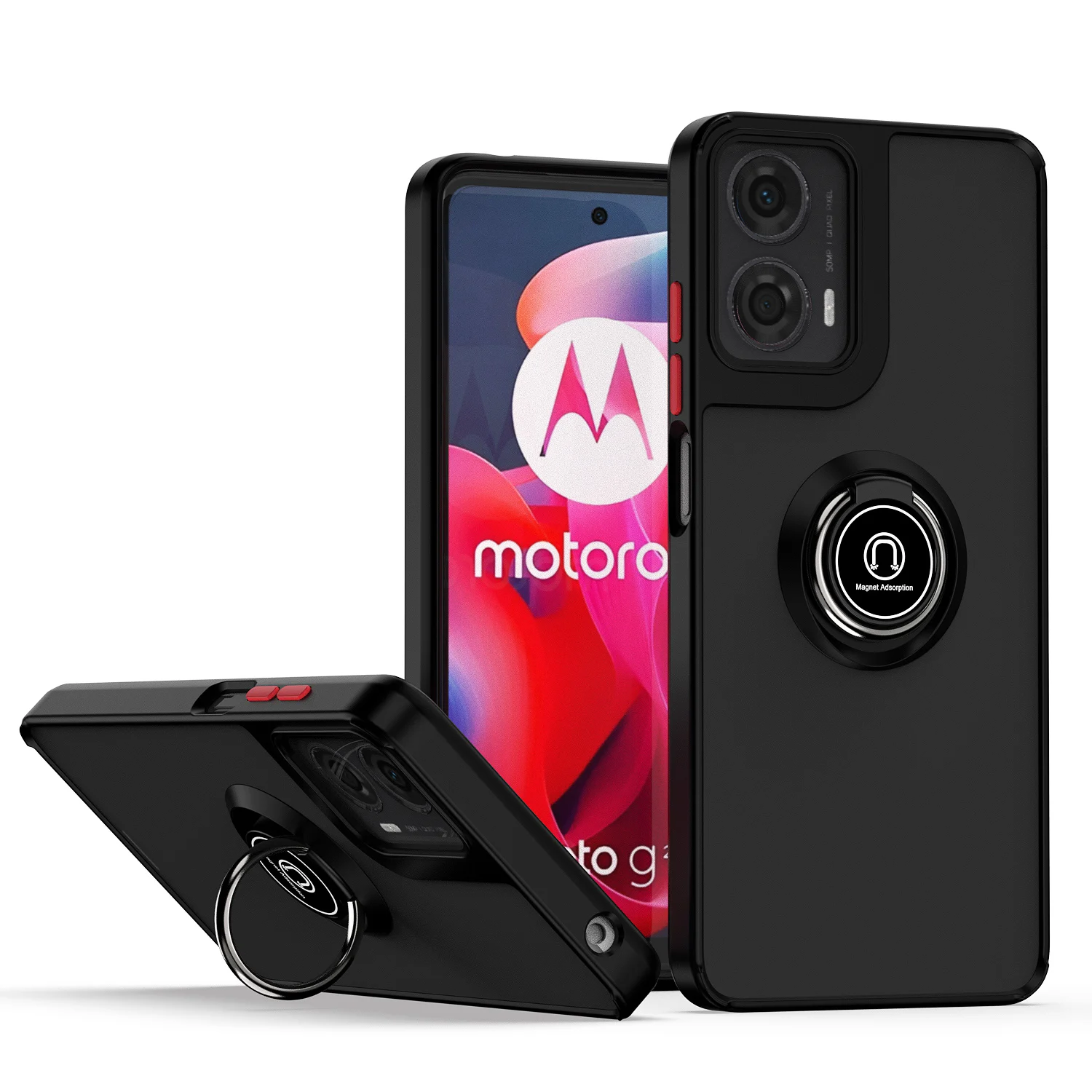 Case for Motorola Moto G24 G04 Car Magnetic Ring Holder Translucent Hard Phone Cover MotorolaMotoG24G04 XT2423-1 XT2421-2 Coque