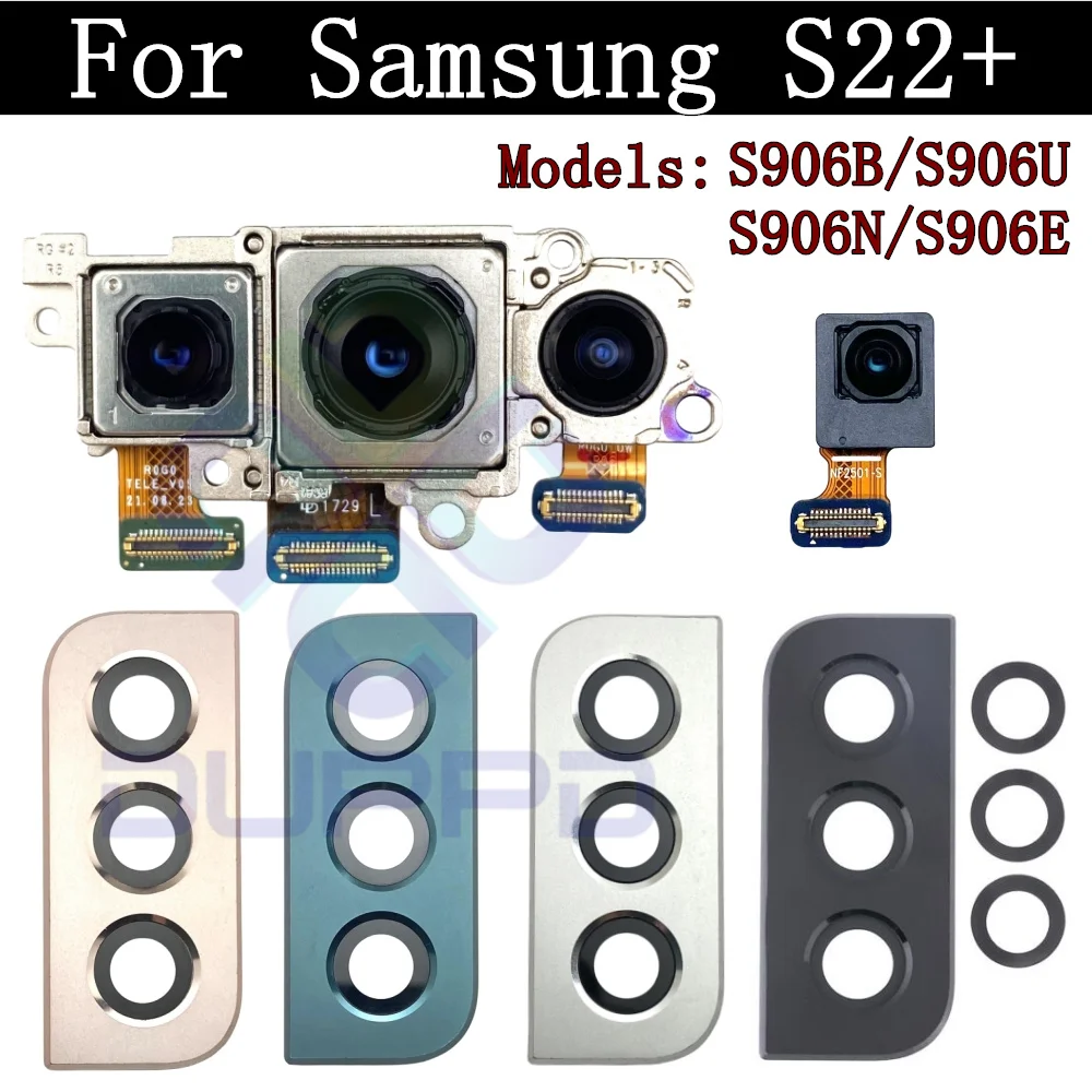 Main Rear Back Camera Cover Frame Lens For Samsung Galaxy S22+ Plus S906B S906N S906U Wide Front Camera Module Flex