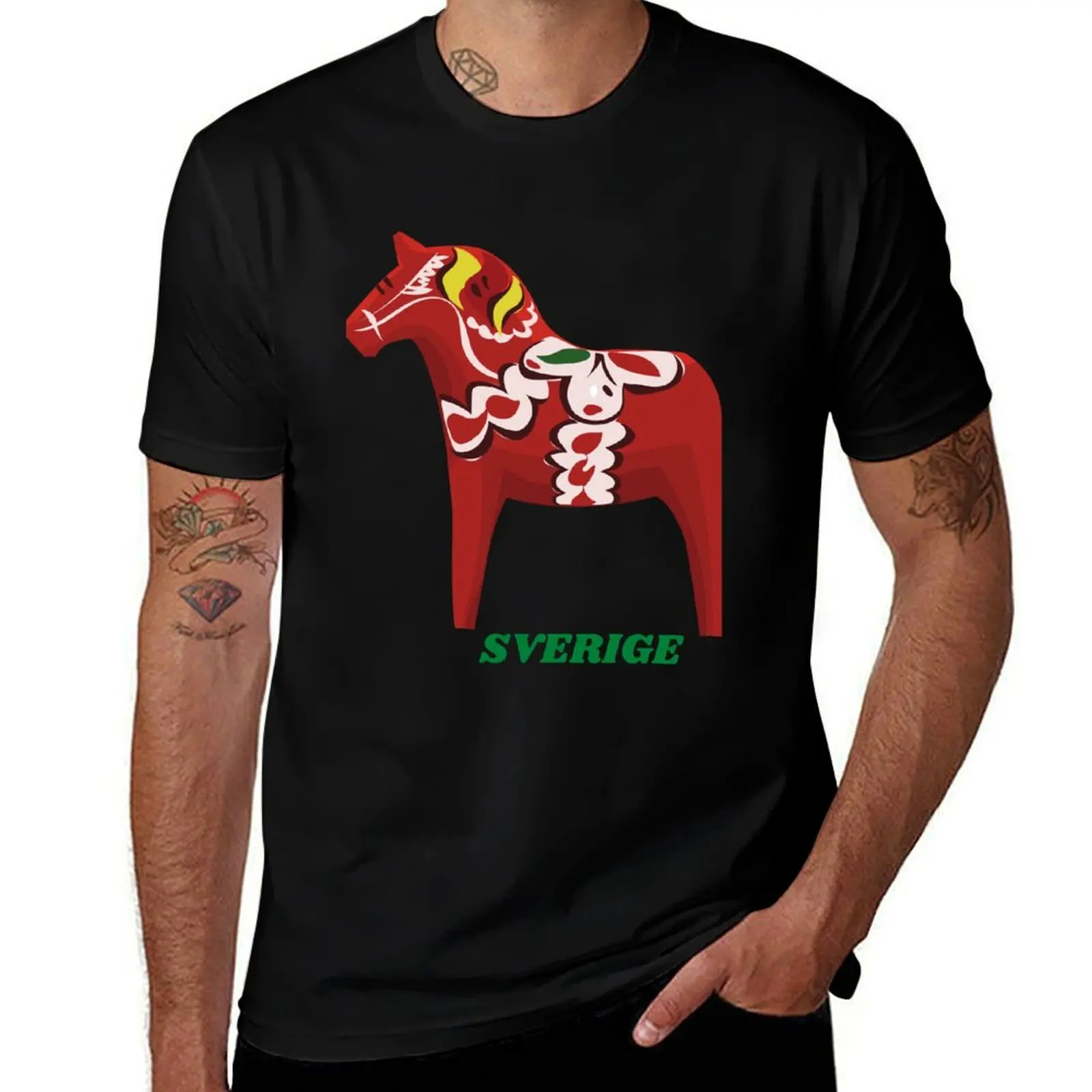 

Red Dala Sverige package t-shirt graphic Horse man black for plain shirts cotton T-Shirt man t Sweden for
