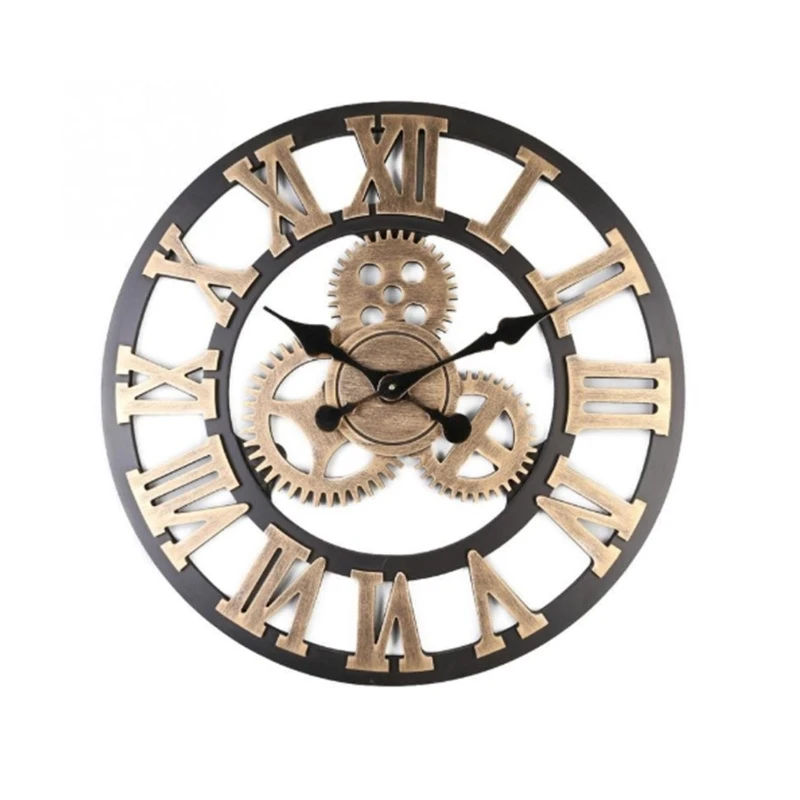 Large Vintage Gear Wall Clock, 3D Wooden Quartz Silent Clock – Modern Home Décor 30cm European Vintage Gear Wall Clock