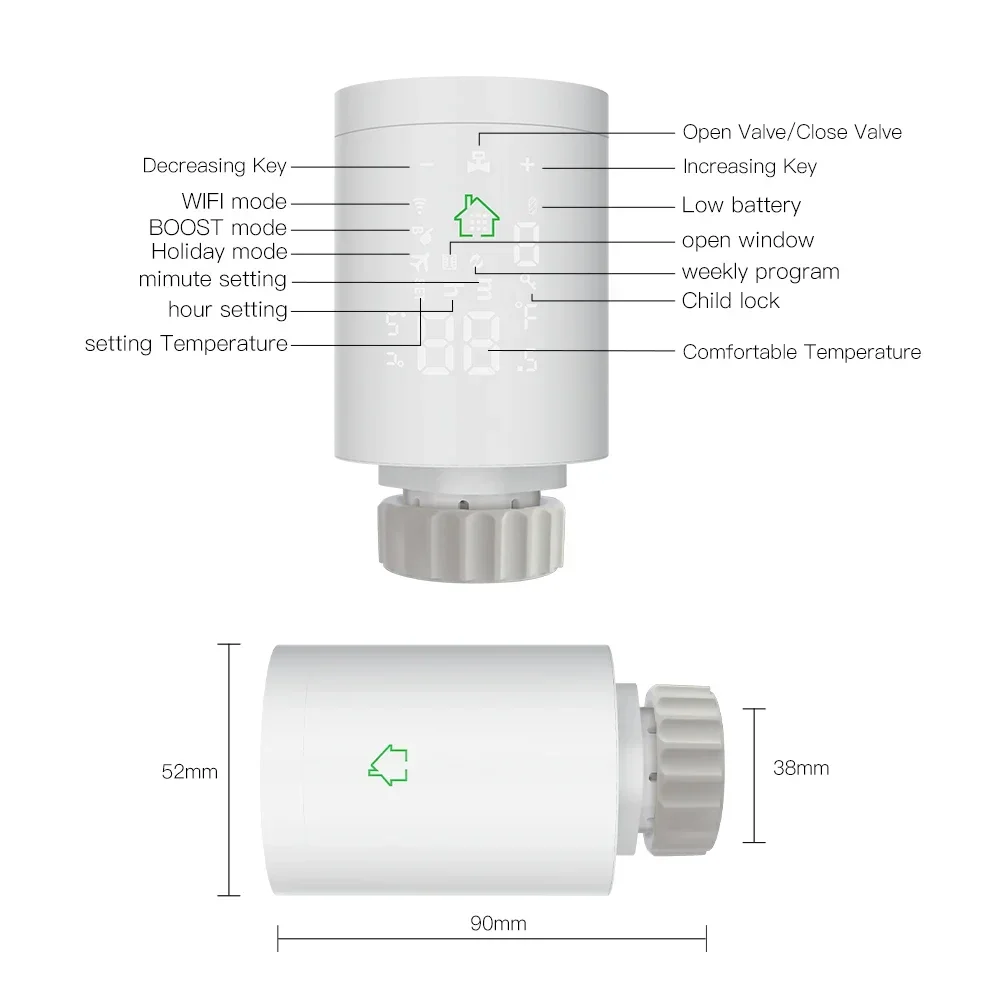 MOES ZigBee3.0 المبرد المحرك للبرمجة صمام ثرموستاتي تويا متحكم في درجة الحرارة 2MQTT أليكسا جوجل صوت التطبيق الذكي