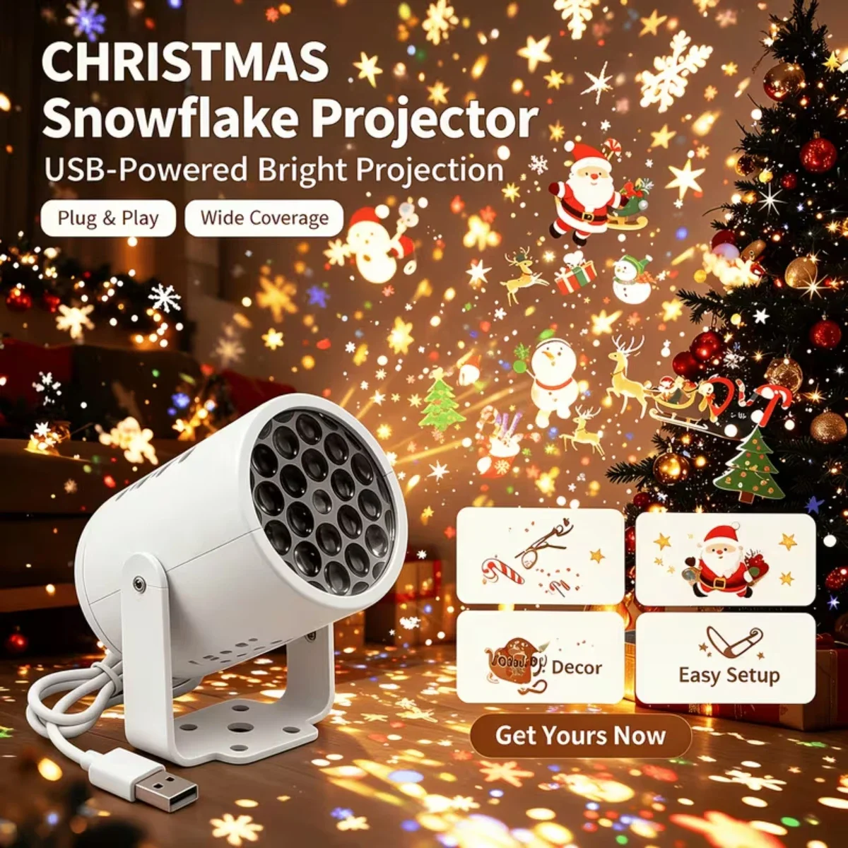 Christmas LED Projector Light USB Plug-and-Play Holiday Projection Christmas Projector for Home Apartment Navidad New Year 2026