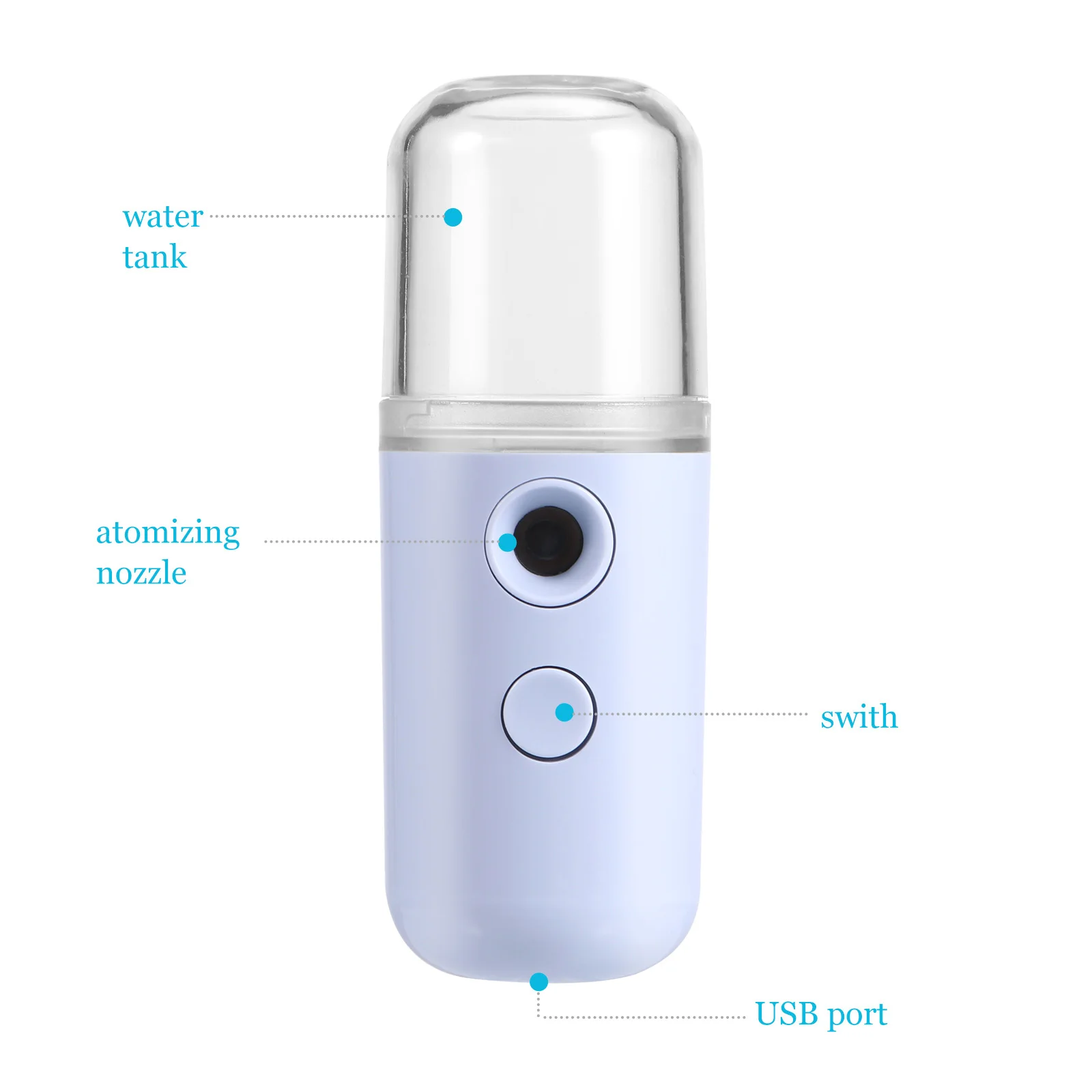 2pcs 페이셜 미스트 스프레이어 Usb 충전식 미니 가습기 피부 수분을위한 휴대용 나노 스프레이 경량 공기 가습기