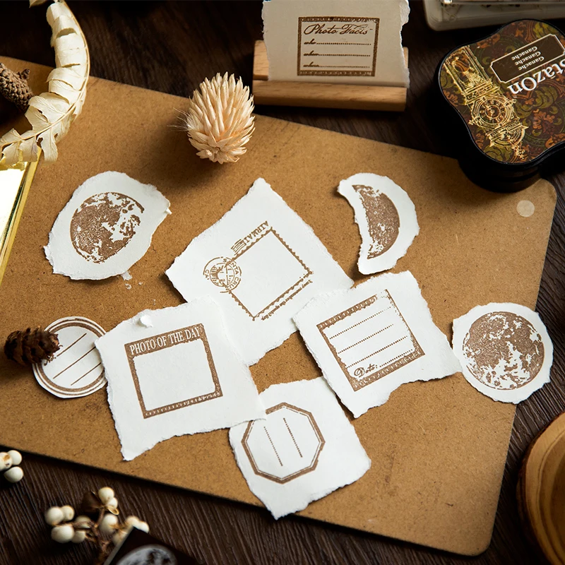 Retro Roaming Years Series Journal Stamp Frame Wooden Rubber Stamps for Card Making Scrapbooking Craft Supplies Standard Stamp