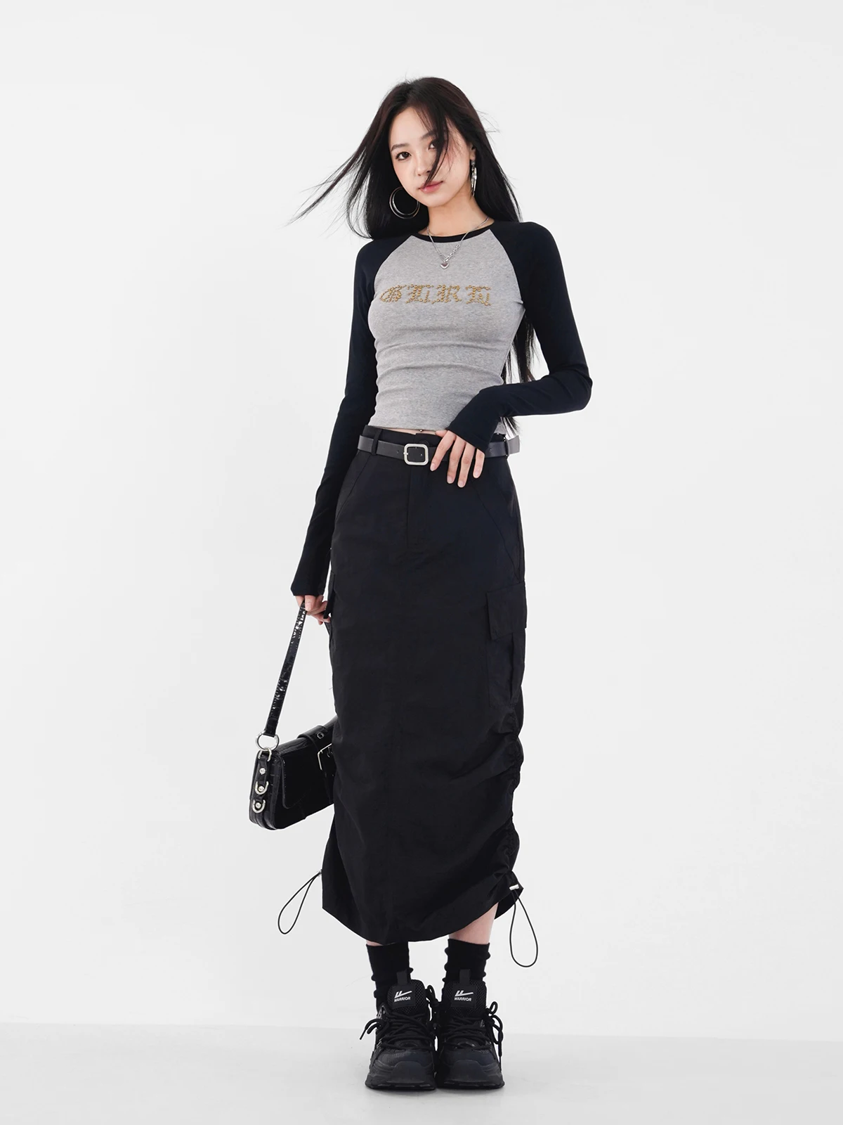 Autumn/Winter American Retro Casual Half Length Skirt Spicy Girls Drawstring Design Sense Mid Length Slit Skirt Slim C944