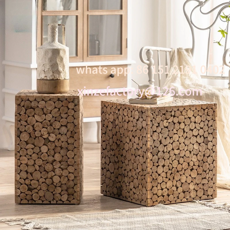 

Customizable wabi-sabi wind solid wood sofa small side retro old bedroom bedside B & B decoration balcony small table