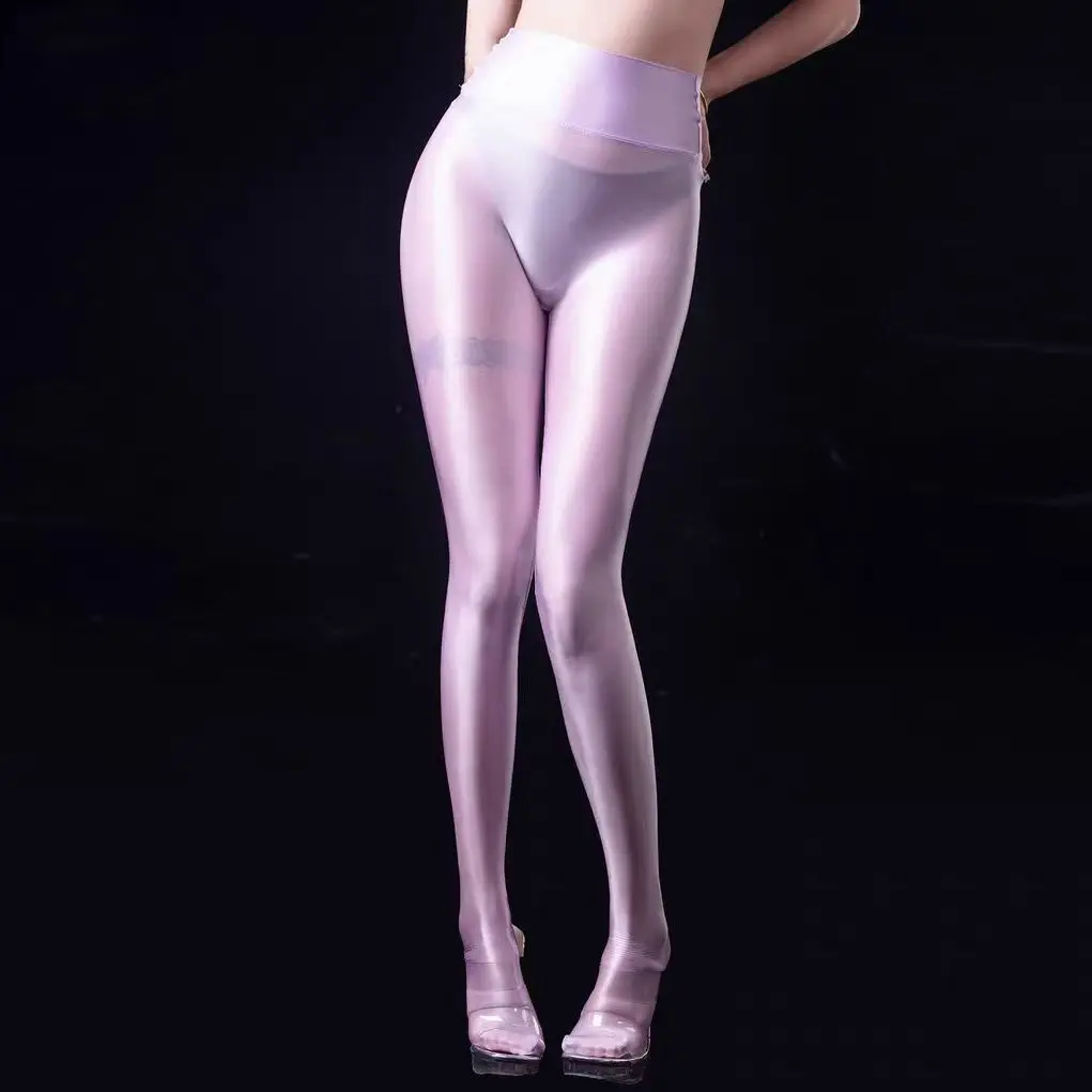 Glossy thin satin silk women high waist tights leggings pantyhose Fitness thin sports yoga pants trousers