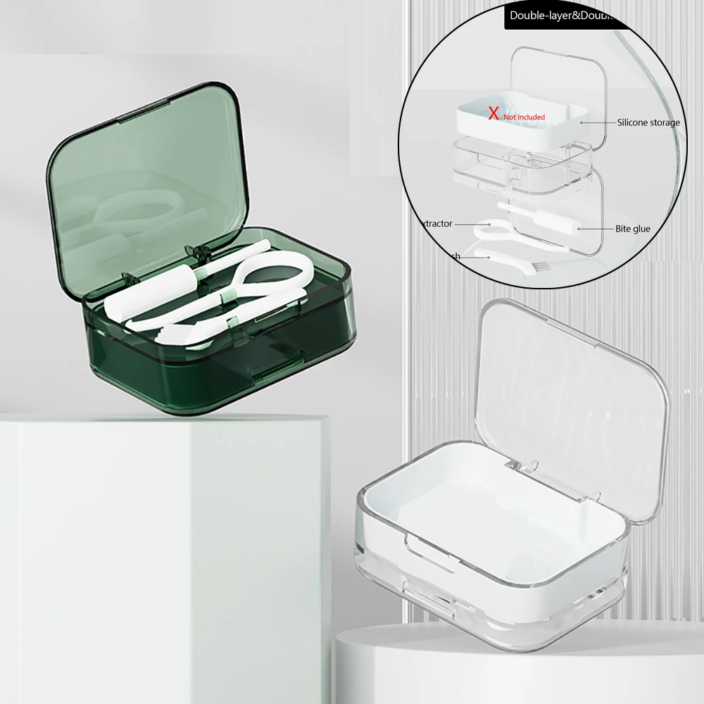 1pcs  Double Layers Denture Box portable and delicate Double Retainer Braces Storage Box With Teeth Cases Bath Cleaning Case