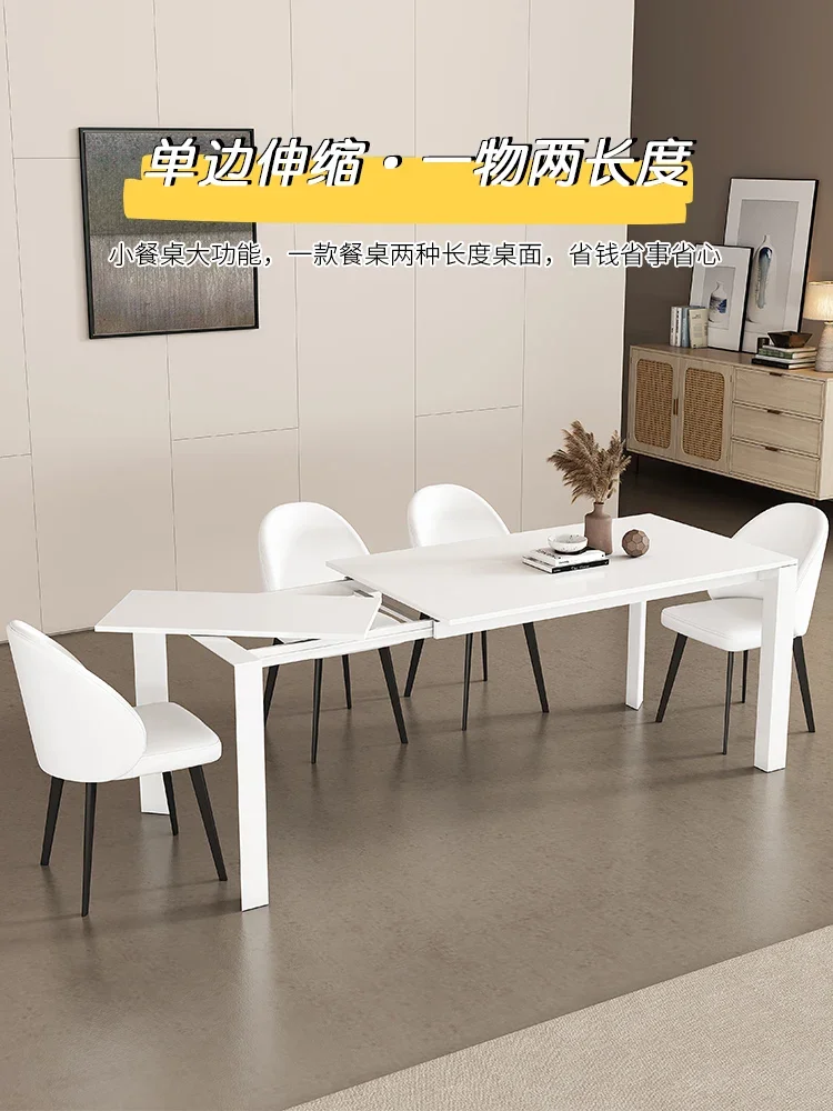 Telescopic table unilateral stretch rotating white rock plate table modern simplicity and light extravagance