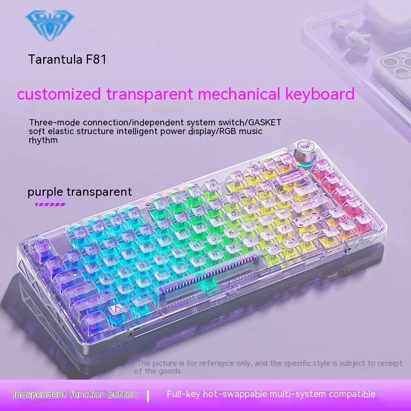 Imagem -03 - Teclado Mecânico sem Fio Bluetooth Junta Rgb Transparente Teclado Hot-swapping Office Gaming 3-mode 2.4g Aula-f81