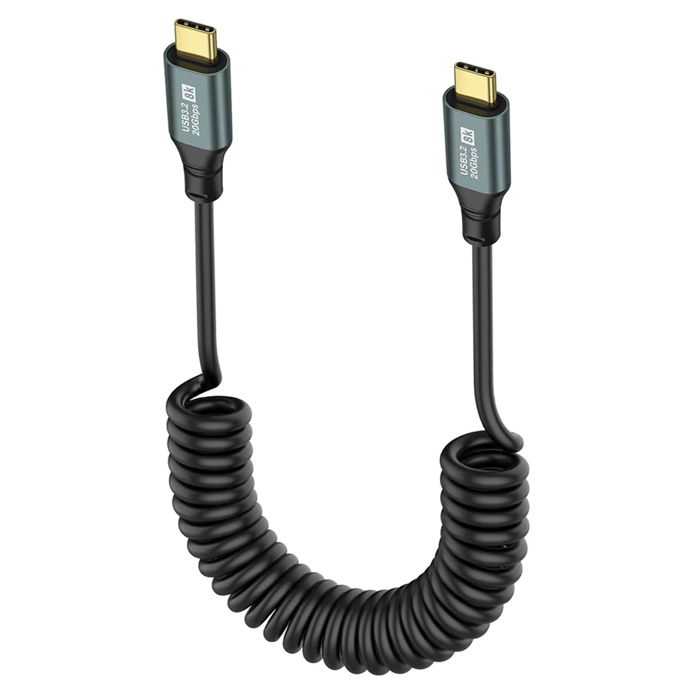 

1.8m/6FT Coiled USB C to C PD 100W Fast Charging Cord USB 3.2 Type-C 20Gbps 8K@60Hz Data Cable for Laptop Mobile Phone Tablet
