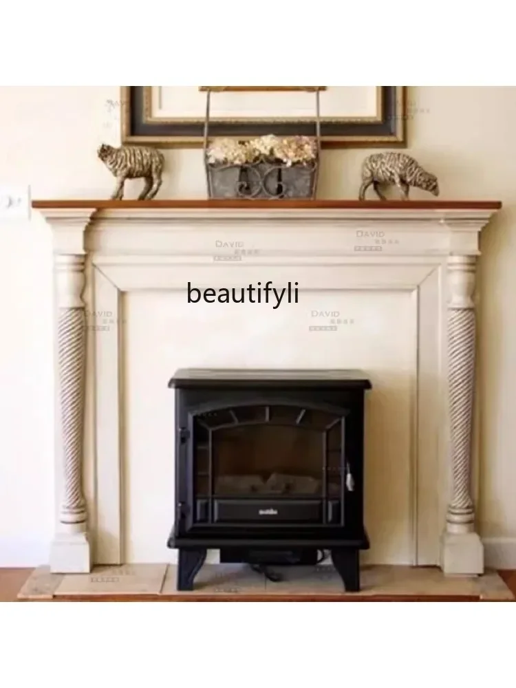 A  French retro solid wood mantel custom old heater living room independent electronic simulation fire