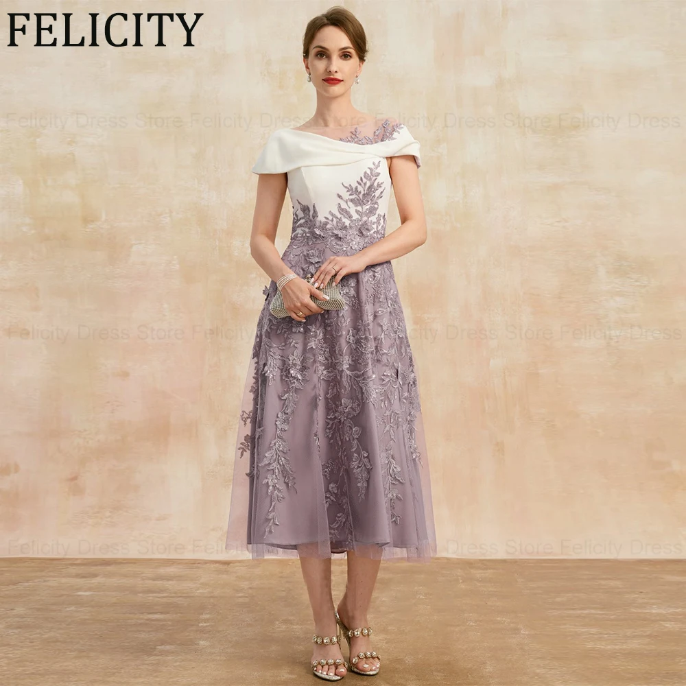 

FELICITY Exquisite Mother of the Bride Dress 2024 A-line Scoop Wedding Guest Dresses Chiffon Lace Appliques Sequins Evening Gown