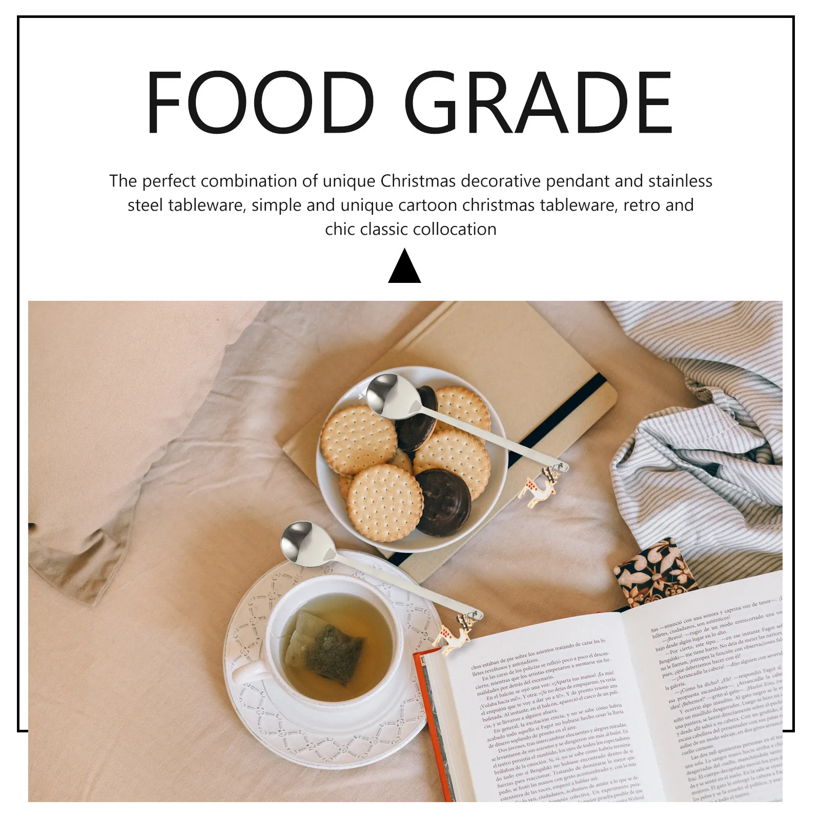 

Набор из 1 предмета: вилка и ложка из нержавеющей стали с рождественским дизайном, портативный набор столовых приборов, гладкая поверхность, ложки для десертов для кухни