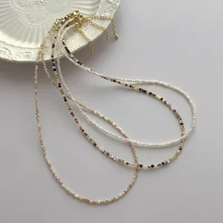 Minar Statement 2mm Multicolor Round Natural Shell Chokers Necklaces for Women Strand Beaded Necklace Wholesale Beach Jewelry