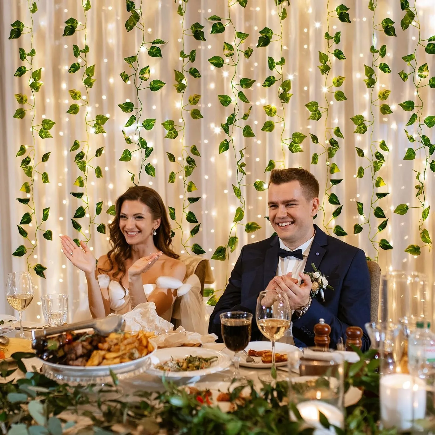 2/4/6/8/10M Künstliche Efeu-Lichterkette mit grünen Blättern für Zuhause, Hochzeit, hängende Girlande, künstliche Pflanzen-Dekoration – Detail 4
