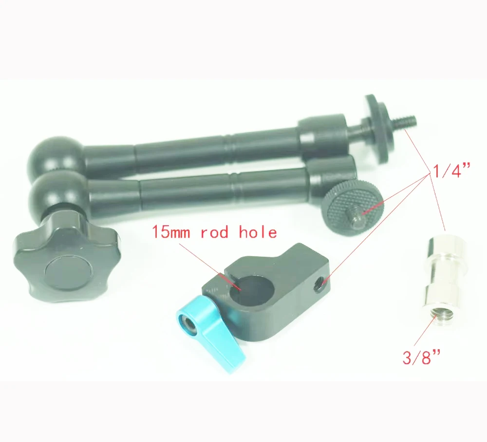 30 سنتيمتر/11.8 بوصة سبائك الألومنيوم توضيح الذراع السحري ث/15 مللي متر قضيب المشبك جبل للكاميرا وحامل ثلاثي القوائم ، 1/4 3/8 موضوع محول