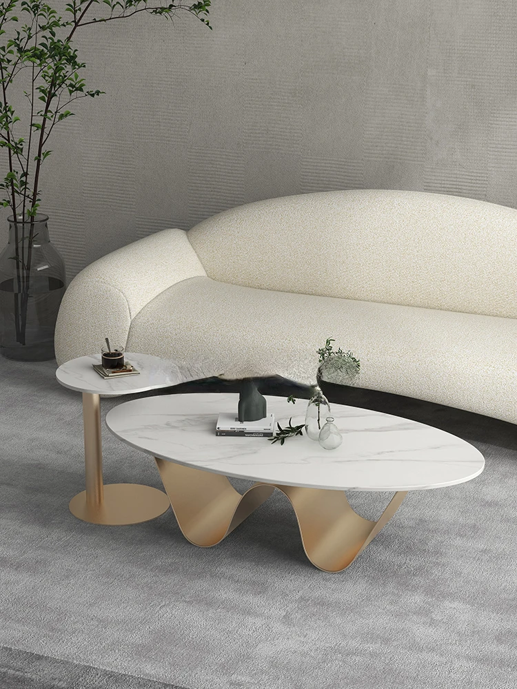 Coffee table living room home Italian light luxury stone table oval shaped living room