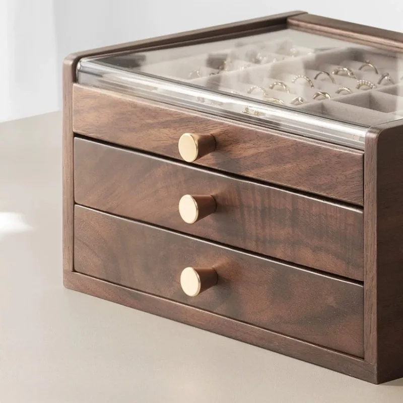 3 Layer Wood Jewelry Box Drawer-style Partition Jewellry Boxes Ring Necklace Earring Storage Box Make-up Table Trinket Boxes