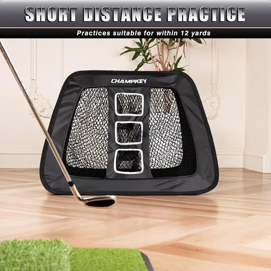 شبكة تقطيع الجولف مزدوجة الجوانب من CHAMPKEY مع حصيرة و12 كرة إسفنجية شبكة ممارسة الجولف الاحترافية مثالية للداخلية والخارجية