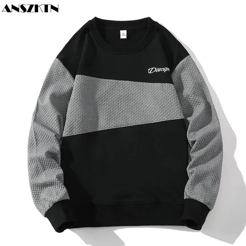 ANSZKTN Autumn burst men's crewneck leggings trend color contrast embroidered long sleeve hoodie