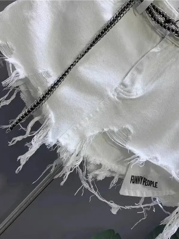 2025 New Korean White Raw Irregular Denim Skirt Women's Anti-Walk Naked Hole Pocket Exposed Short Skirt Fashion Skirts 9U5U