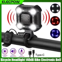 Elecpow Bicycle Light 140dB Bike Horn Electronic Bell Waterproof Night Safety Riding Strong Light 8 Light Modes 6 Levels Sound