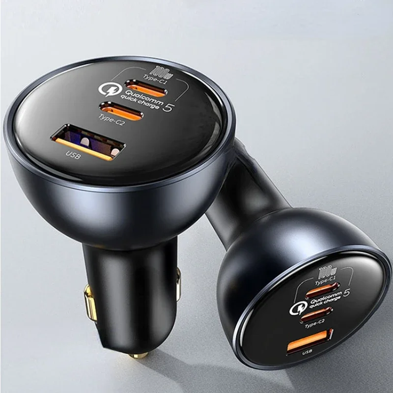 60W Car Charger USB Dual Type-c Flash Charger Cigarette Lighter Conversion Plug Super Fast Charge 100W