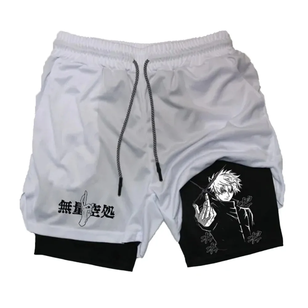 Anime Compression Shorts Summer Sports Men\'s Gym 2-in-1 Training Exercise Fitness Sports Shorts Casual Beach Jogging Shorts 3XL