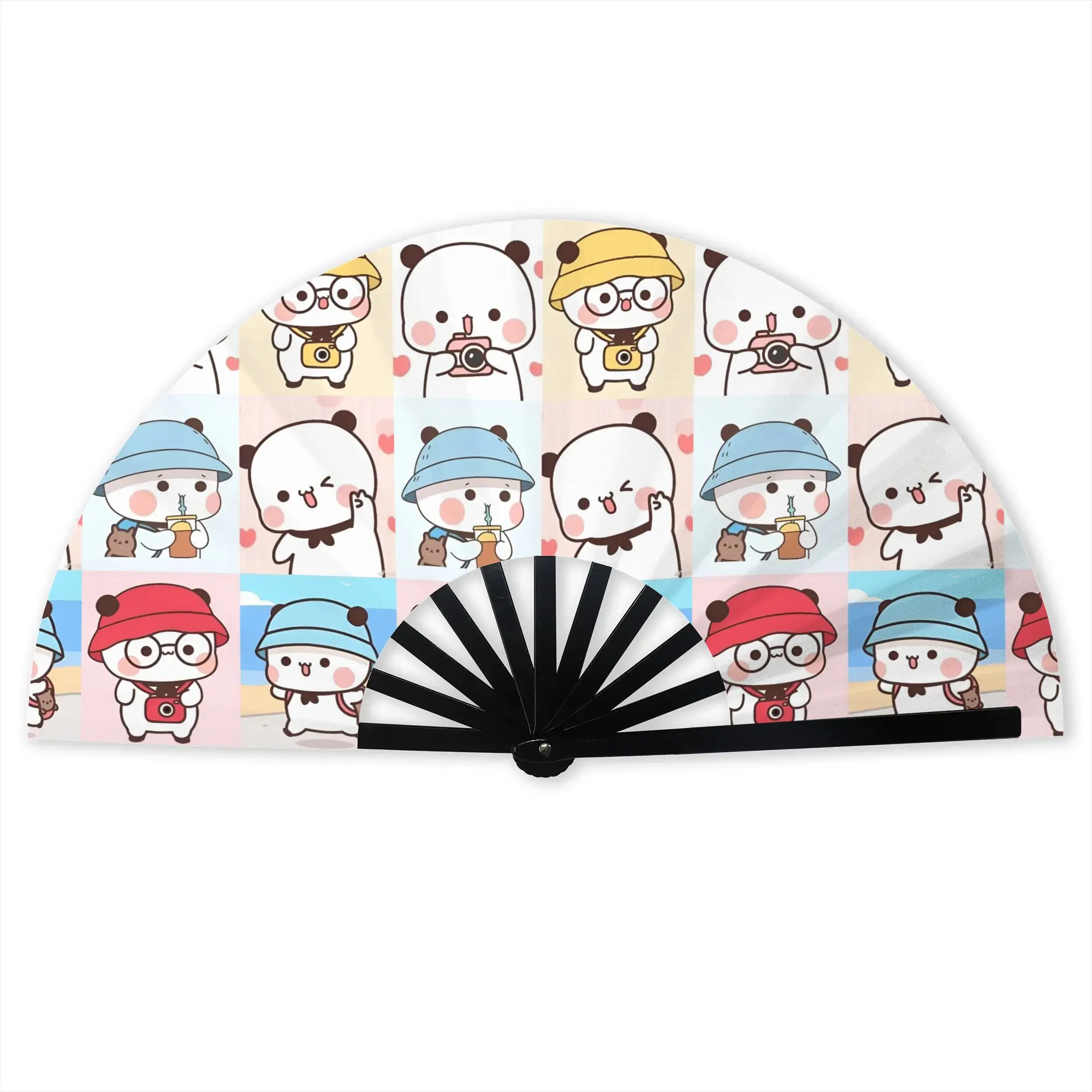 Retro Bubu Dudu Classic Stylish Hand Fan Men  Printed Polyester Fan Aesthetic Costume Prop Folding Fans For Sports Events Gift