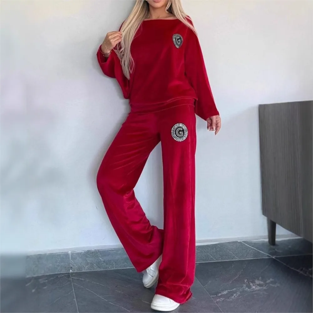 Women Fashion Canary Solid Color O Neck Bat Long Sleeve Two Piece Spring Autumn New Casual Loose Pocket Pants Female Office Suit