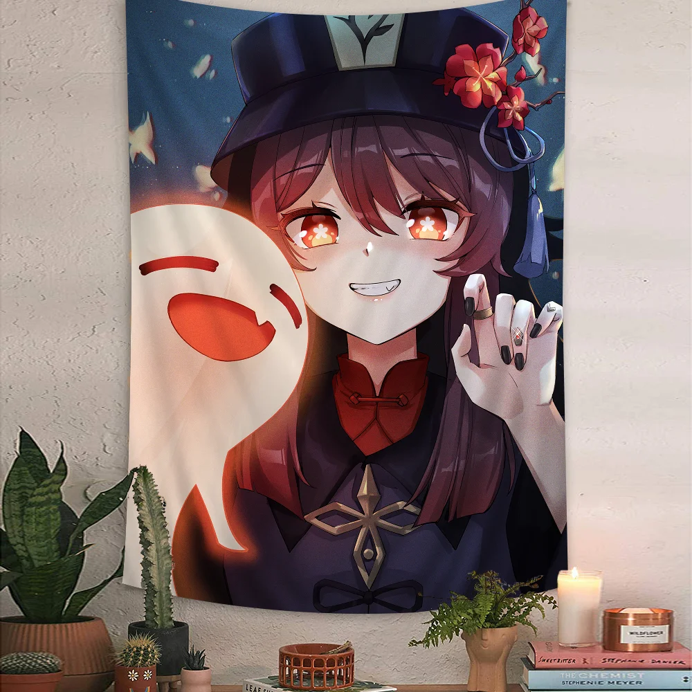 Genshin Impact Hu Tao Printed Large Wall Tapestry Hanging Tarot Hippie Wall Rugs Dorm Cheap Hippie Wall Hanging