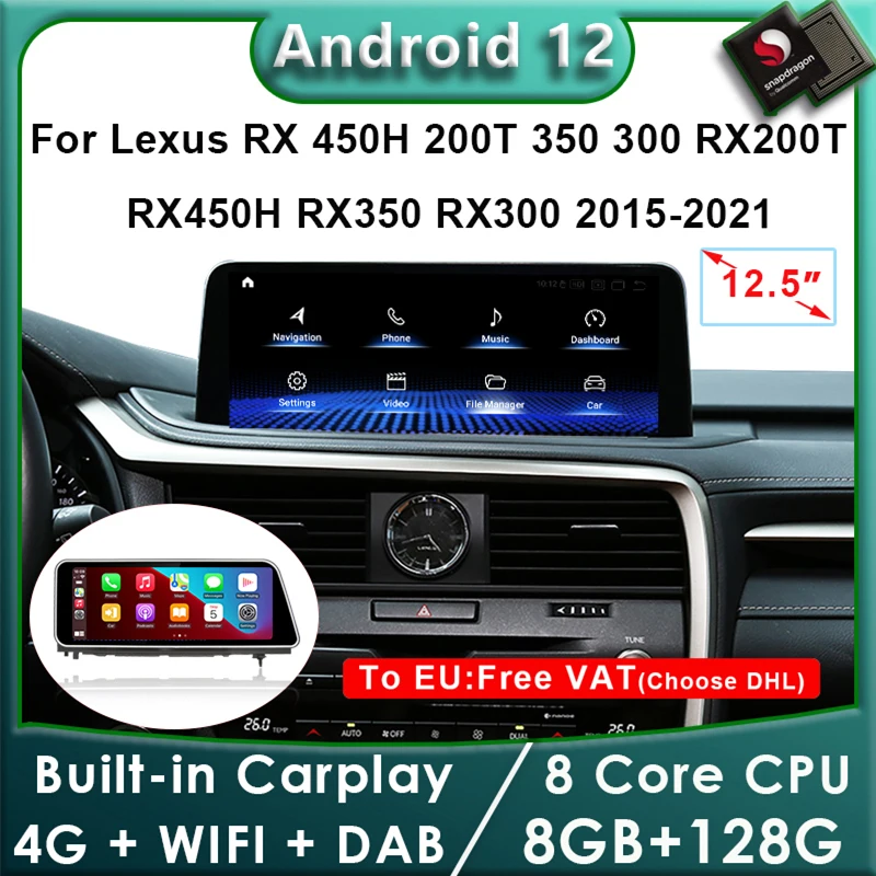 

Android 12 Snapdragon 8+128G Car Radio GPS Navigation Multimedia Player CarPlay Screen For Lexus RX RX270 RX350 RX450H 2015-2021