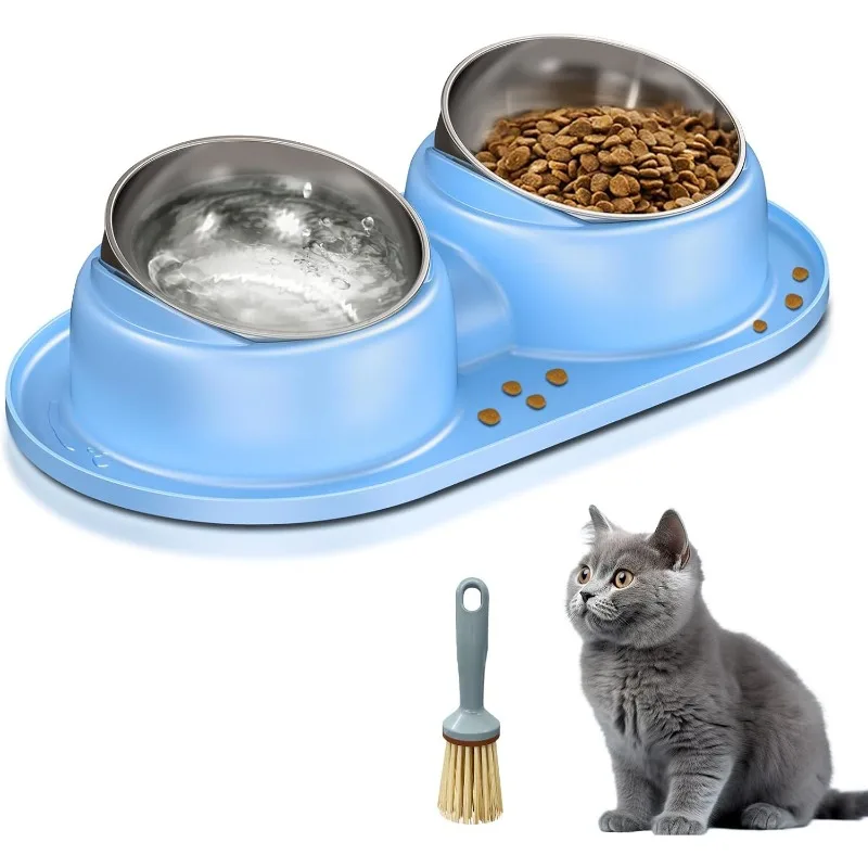 Pet Bowl and Feeder, Stainless Steel Pet Bowl, Cat Food Feeder, Double Food Water Bowl, Raised Stainless Steel Dog Bowl