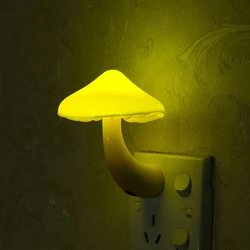 Cute EU LED Mushroom Plug Night Light Wall Socket Sensor Lamp Indoor Living Room Baby Kids Bedroom Bedside Decoration Corridor