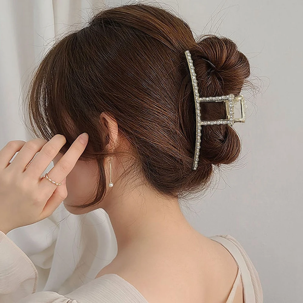 ผมกรงเล็บเพิร์ล Rhinestone Elegant Geometric Alloy คลิปผมสําหรับผู้หญิงแถบคาดศีรษะ Hairpin ผมปู Accessorie