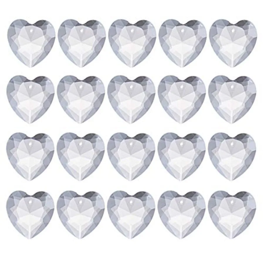 longsheng 20pcs Crystal Prisms Heart Shape Chandelier Drop Parts Hanging Pendants Curtain Lamp Drop 28mm Rainbow Maker Wedding