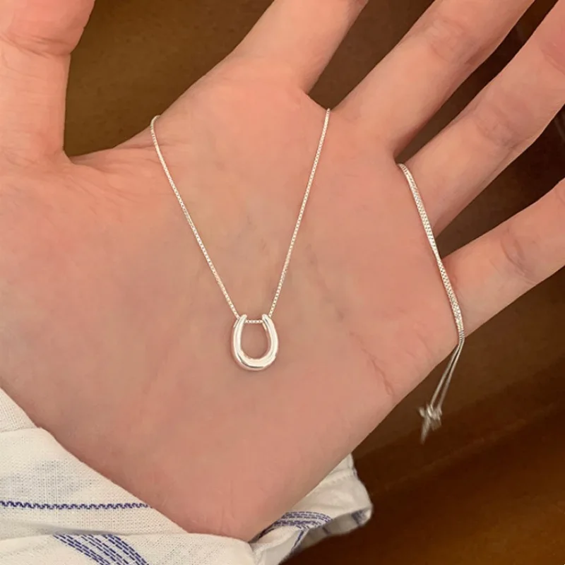 VENTFILLE 925 Sterling Silve Simple U-shaped Pendant Necklace for Women Gift Sweet Versatile Clavicle Chain Jewelry Dropship