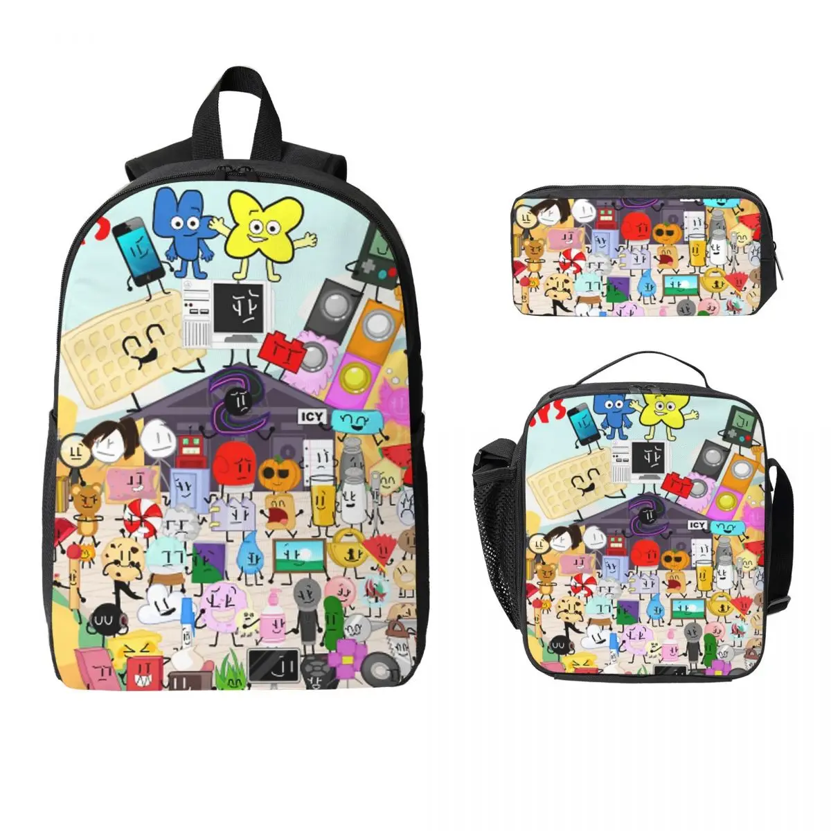 

Object-All-Stars Poster BFDI Backpack Student BookBag School Bag Laptop Shoulder Bags 3ps Insulated Lunch Bag Pencil Case