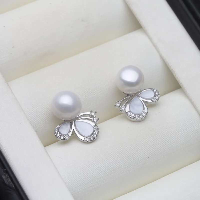 

Vintage Natural Freshwater Pearl Earrings For Women,Small 925 Silver Cultured Pearl Earrings Wife Girls Birthday Gift Black