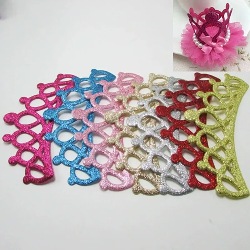 4.9x13cm 10pcs Handmade Kawaii Padded Glitter Crown Appliques For Headdress Accessories And  Jewerly Decoration