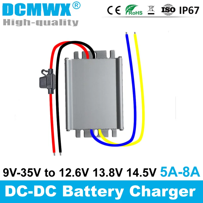 9-35V to 13.8V 12.6V 14.5V 16V5A-8A 12V Lithium Battery Charger Dual Battery System Boost Step-down DC Lead Acid Battery Charger