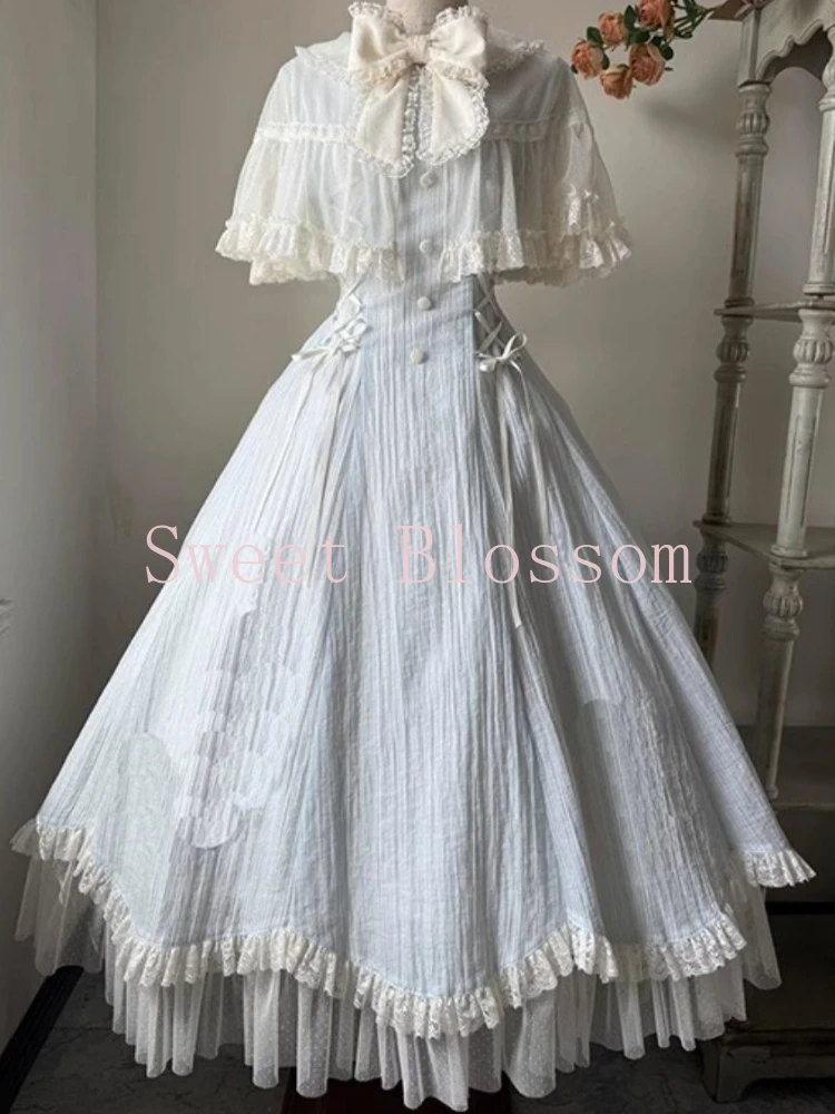 French Elegant Sweet Lolita Dress Women Bow Lace Patchwork Princess Party Dress… - Image 5