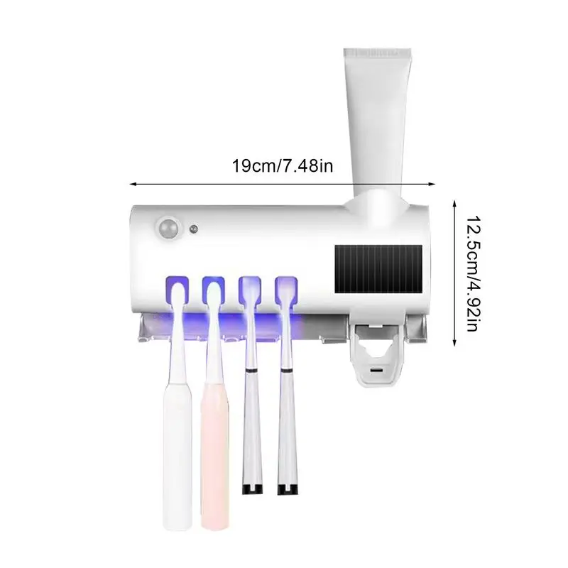 Soportes para cepillos de dientes montados en la pared, 4 ranuras para cepillos de dientes, soporte para cepillos de dientes con luz UV, dispensador exprimidor de pasta de dientes automático