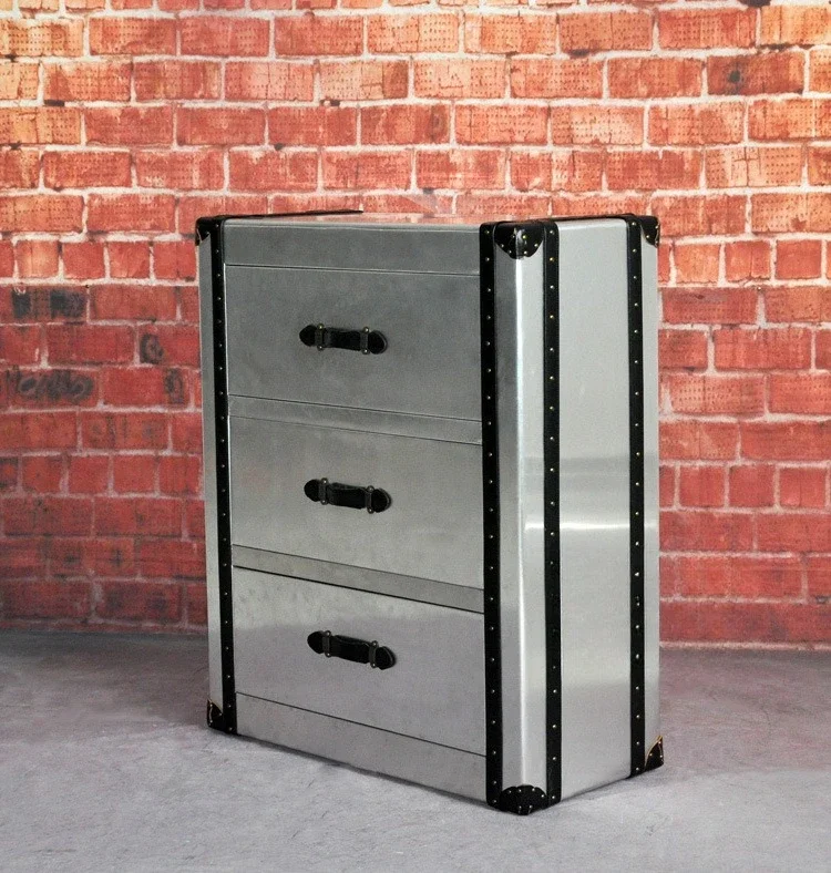 Armário de rebite de couro de alumínio, móveis de estilo industrial