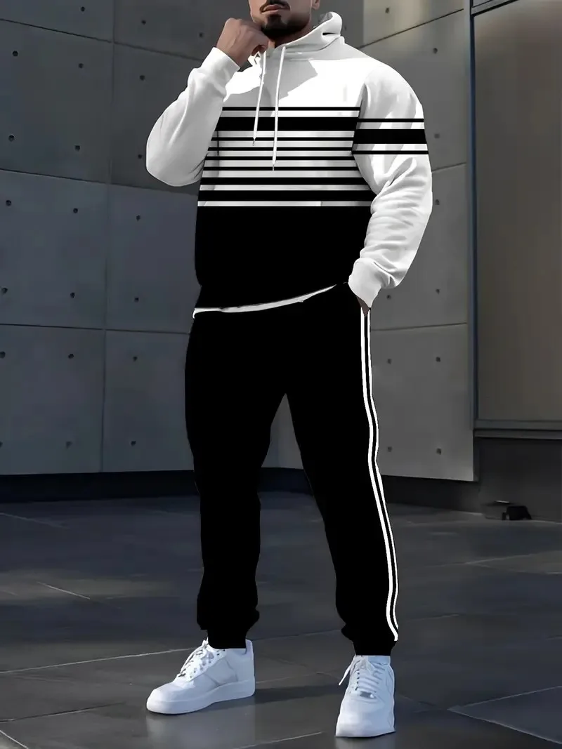 

The new men's set for Spring and Autumn 2025 features a casual fashionable soft and comfortable 3D striped pattern print